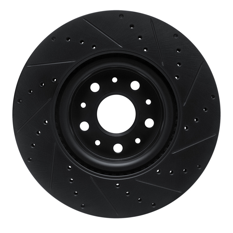 Cadillac CTS Brake Rotor (1) - Front Left - R1 Concepts - Drilled & Slotted - Black - `14-`25